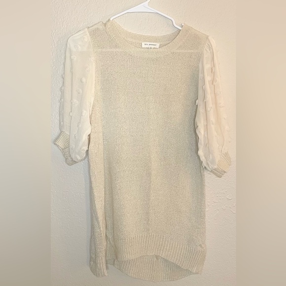 Blu Pepper Cream Sweater with Sheer Sleeves - Picture 1 of 2